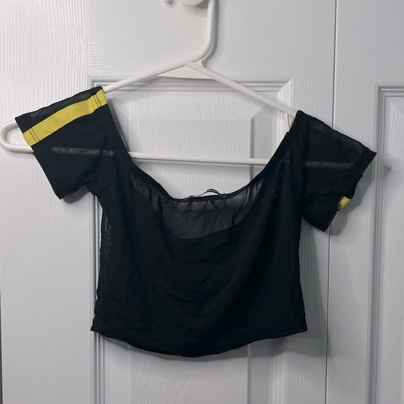 FASHION NOVA YELLOW AND BLACK MESH SKIRT SET + BRALETTE - Picture 4 of 10